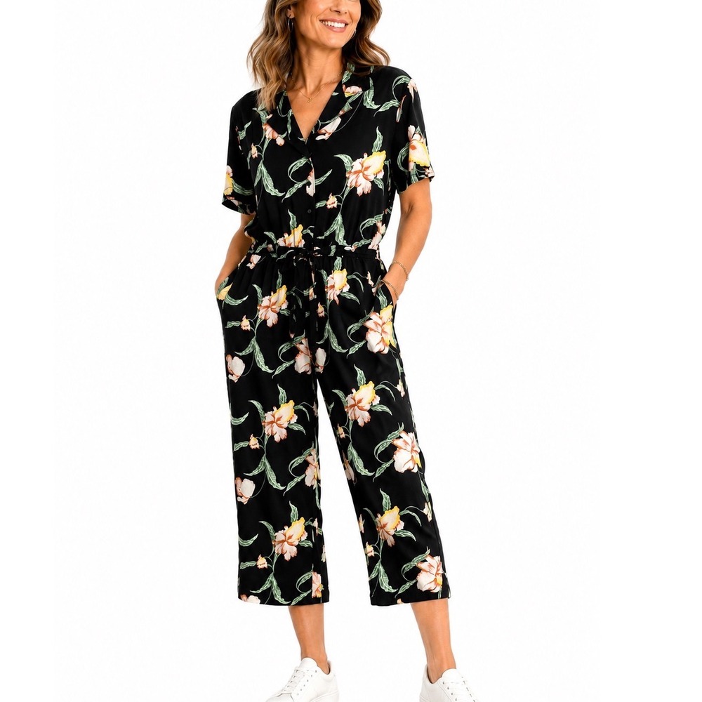Levi's Celeste Cropped Jumpsuit Mulit-Color Hawaiian Floral Tropical Print SZ S